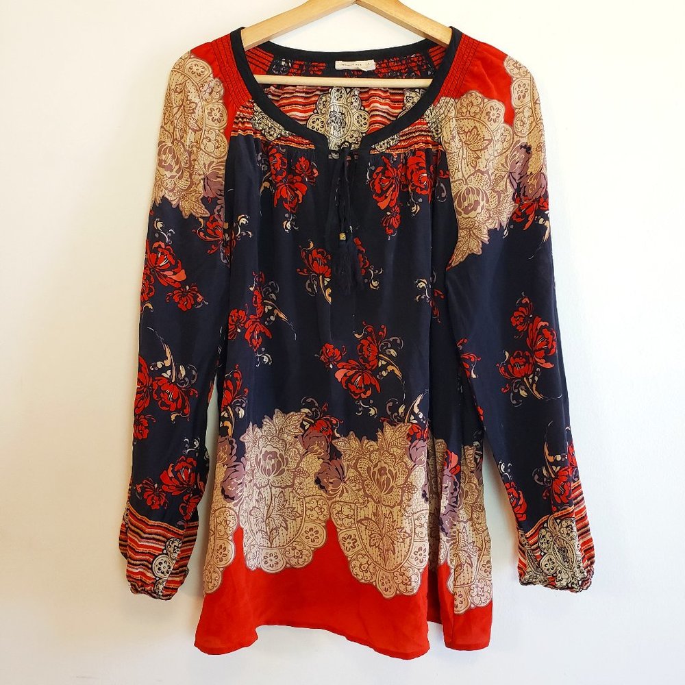 Meadow Rue Blossom Peasant Blouse Red Silk Large - Picture 1 of 7